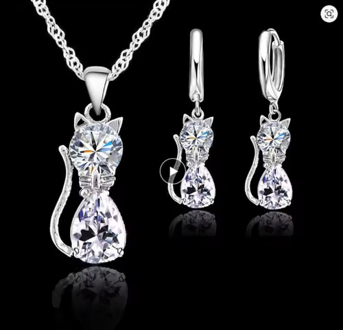 925 silber katzen schmuckset - 925,